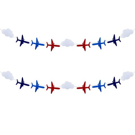 PRICES MAY VARY. PACKAGE INCLUDED: 2 Pack X Airplane Cloud Garland.( 4 Red Airplane, 4 Blue Airplane, 4 Dark Blue Airplane, 6 white cloud, 2 perforated plastic needles, 2 white ropes.) PRODUCT SIZE: Airplane size approx. 5.7 X 5.11 inch (14.5 X 13 cm), Cloud size approx. 5.7 X 3.54 inch (14.5 X 9 cm), white ropes size approx 9.8 ft/300 cm long. PRODUCT MATERIAL: Made of thick felt, will last much longer than paper garland, and won't crinkle or rip. AIRPLANE PARTY SUPPLIES PRODUCT DESCRIPTION: Yo Aviation Party Decorations, Plane Party Decorations, Aviation Themed Birthday Party, Plane Birthday Theme, Aviation Birthday Theme, Pilot Party Theme, Aviation Themed Party, Airplane 1st Birthday Party, Airplane Birthday Party Ideas