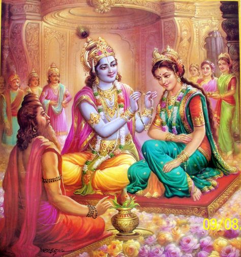 Rukmini Weds Krishna Krishna Hindu, Lord Rama Images, Shiva Parvati Images, Lord Rama, Indian Painting, Lord Krishna Wallpapers, Krishna Radha Painting, Radha Krishna Images, Radha Krishna Pictures