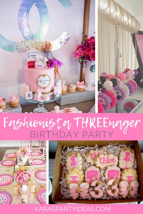 Fashionista THREEnager Birthday Party via KarasPartyIdeas - KarasPartyIdeas.com Threenager Birthday Ideas, 3nager Birthday Party Ideas, Threenager Cake Ideas, Threenager Party Favors, Three Year Old Barbie Birthday Party, Threenager Party Ideas Girl, Threenager Party Decor, Threenage Dream Party Ideas, Three-nager Birthday Party Ideas