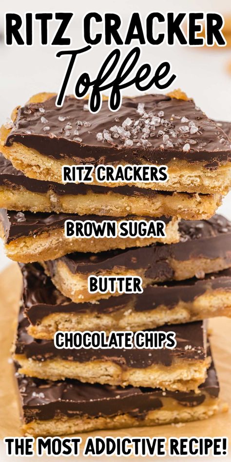 Toffee Crackers Club, Ritz Cracker Sweet Treats, Club Cracker Toffee, Ritz Cracker Toffee Recipe, Ritz Cracker Candy, Ritz Cracker Dessert, Ritz Cracker Toffee, Melted Chocolate Chips, Saltine Cracker Toffee