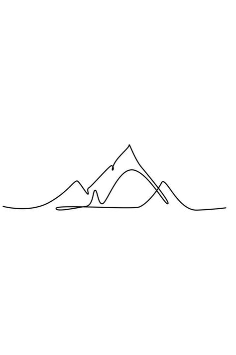 One Line Mountain, Campervan Tattoo, Red String Tattoo, Mountain Line Drawing, Skiing Tattoo, Logo Montagne, Mountain Line Art, Berg Tattoo, Continuous Line Tattoo