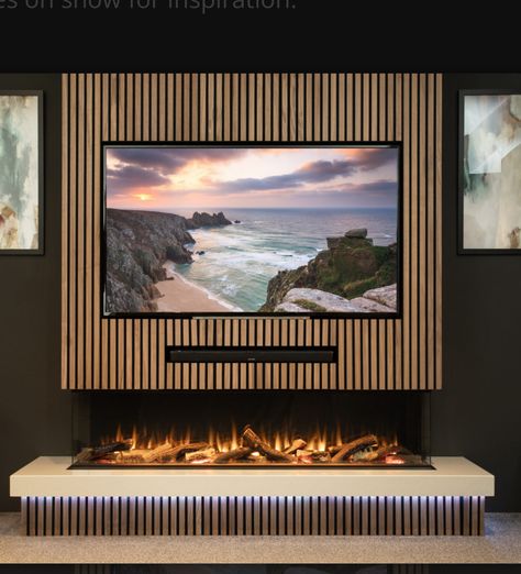 Built In Wall Electric Fireplace, Modern Tv Room With Fireplace, Media Wall Fireplace Modern, Fireplace Paneling Wall Living Room, Tv Media Wall Panelling, Led Media Wall, Living Room Media Wall Ideas With Fireplace, Media Wall With Electric Fire, Tv Wall Design With Electric Fireplace