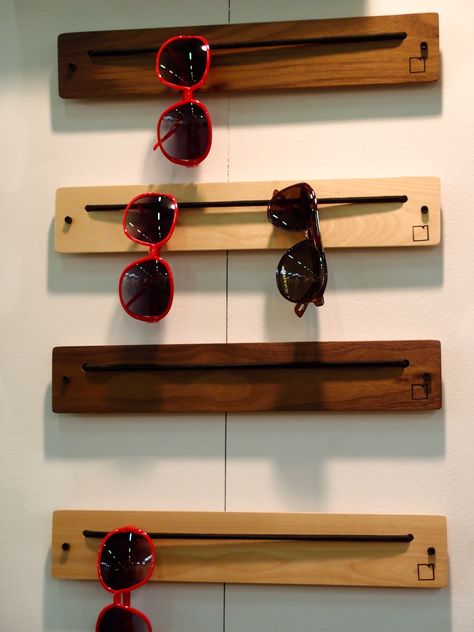 Eye Glass Display Ideas, Sunglasses Shelf Diy, Safety Glasses Storage, Sun Glass Holder, Eye Glass Storage Ideas, Sun Glass Storage Ideas, Eye Glasses Storage Ideas, How To Store Sunglasses, Sunglass Holder Ideas