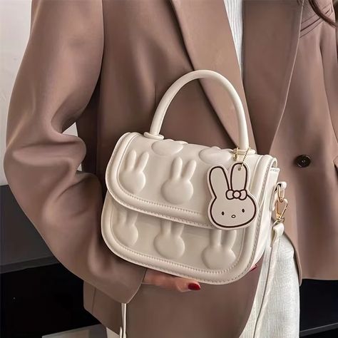 Kawaii Bunny Embossed Square Bag, Trendy Shoulder Bag, Top-Handles Satchel Flap Bag - AliExpress 1524 Bunny Purse, Black Bunny, Bunny Bags, Kawaii Bunny, Trendy Shoulder Bag, Chocolate Bunny, Square Bag, Flap Bag, Cross Body Handbags