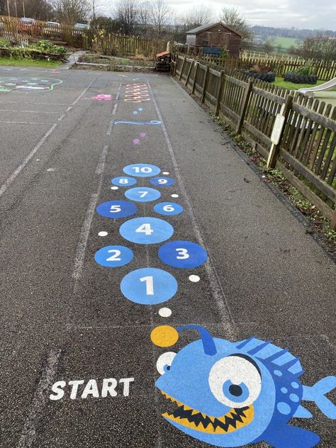 Trails Playground Marking Gallery - Uniplay - Playground Markings Sensory Playground, Playground Markings, Motor Skills Preschool, Playground Painting, Fun Chalk Art, Preschool Playground, Outdoor Learning Activities, Playground Flooring, Urban Playground