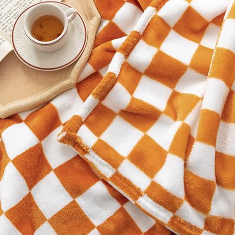 Checkered Nursery, Orange Throw Blanket, Fall Throw Blanket, Orange Blanket, Plush Couch, Orange Bedroom, Modern Blankets, Cozy Fall Decor, Couch Blanket