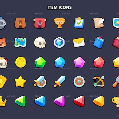 GUI - Casual Fantasy Game Icon Design, Icon Game, Game Icons, Ui Game, Flat Ui, Gui Design, Store Icon, 2d Game Art, Bar Games