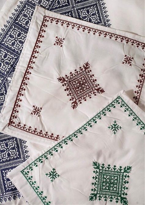 Founded by Lela Barker, From Morocco with Love imports artisan-made goods from Morocco, with a portion of the proceeds going to local schools and charities Morocco Fez, Kasuti Embroidery, Kutch Work Designs, Embroidered Bedding, Border Embroidery Designs, Handmade Embroidery Designs, Border Embroidery, Bed Linens, Handwork Embroidery Design