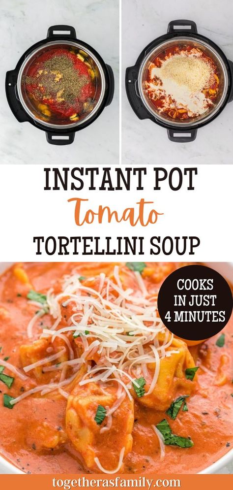 Instant Pot Cheese Tortellini Recipes, Easy Instant Pot Tortellini Soup, Instant Pot Tortellini Recipes, Tortellini Tomato Soup Crockpot, Instapot Tortellini Soup Recipes, Insta Pot Tortellini Soup, Tomato Tortellini Soup Instant Pot, Slow Cooker Tomato Tortellini Soup, Creamy Tortellini Soup Instant Pot