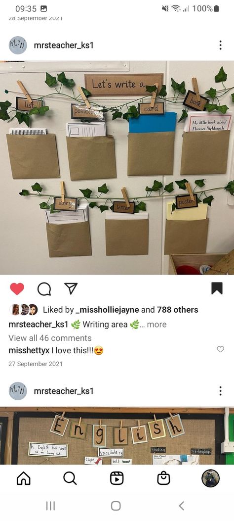 The Message Centre Eyfs, Ks1 Writing Area, Story Area Early Years, Staff Display Board Ideas, Writing Display Ks2, Year 1 Display Ideas, Eyfs Classroom Setup, Hessian Classroom Display Eyfs, Ks1 Classroom Layout