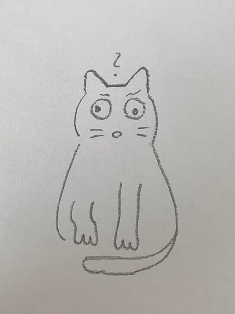 dumb cat sketch, confused Confused Cat Doodle, Confused Cat Drawing, Confused Drawing Reference, Confused Doodle, Confused Drawing, Confused Cat, Small Doodles, Small Doodle, Cute Easy Doodles