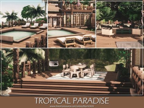 The Sims Resource - Tropical Paradise Sims 4 Resort, Resort Furniture, The Sims 4 Lots, Brick Cottage, Gorgeous Interiors, Tropical Resort, Romantic Bedroom, Tropical House, Sims 4 Build