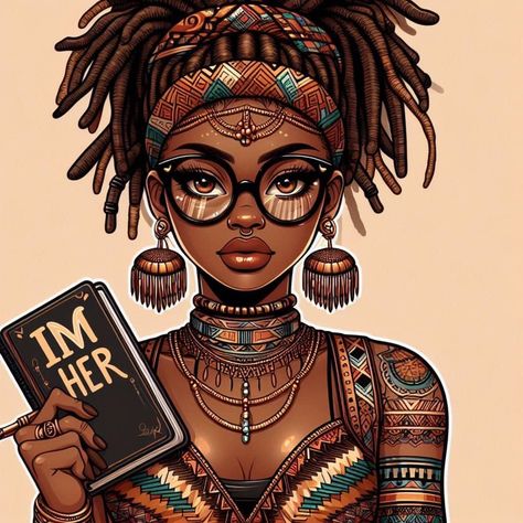 Locs And Glasses, Loc Art, Black Illustration, Urban Beauty, Black Goddess, Black Parade, Black Art Painting, Afro Girl, Black Characters