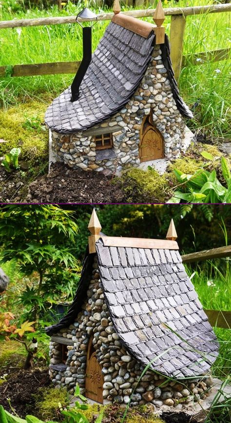 DIY Miniature Stone Fairy House Cottage Tutorial  |WWW.FabArtDIY.com  #Crafts, #Garden Fairy House Tutorial, Stone Fairy House, Fairy Tree Houses, Fairy House Crafts, Fairy House Diy, Fairy Garden Crafts, Fairy Garden Designs, House Cottage, Faeries Gardens