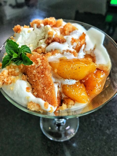 Peach Cobbler Trifles Peach Cobbler Trifle, Joanna Gaines Peach Trifle, Peaches And Cream Trifle, White Hennessy, Peach And Bourbon Dessert, Peach Trifle, Darius Cooks, Exquisite Desserts, Peach Festival