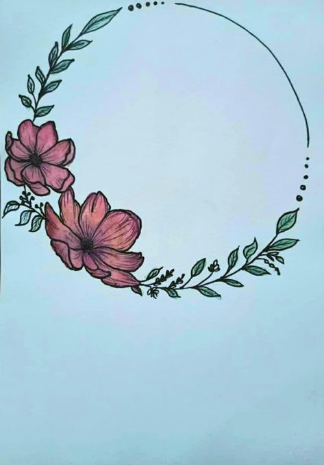 Beautiful vintage look. Beautiful crystal sharp Circle Ideas Drawing, Front Page Circle Design For Project, Circle Front Page Design, Circle Border Designs For Projects, Floral Circle Frame Design, Flower Circle Drawing, Circle Border Design, Floral Circle Border, Painting Objects