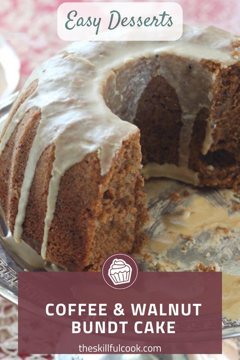 Hey there, fellow sweet tooth! Ever tried blending the rich warmth of coffee with the crunchy goodness of walnuts? This Coffee & Walnut Bundt Cake is your answer to satisfying those cake cravings. The soft cake, combined with that irresistible coffee glaze, is pure bliss. And guess what? It's easy-peasy to whip up. Perfect for those last-minute get-togethers or just a treat for yourself. Fancy giving it a shot? Save this recipe on your board and let the baking magic begin! Walnut Bundt Cake, Walnut Cake Recipe, Coffee Cake Bundt, Cake Cravings, Coffee Icing, Coffee And Walnut Cake, Soft Cake, Make A Cake, Walnut Cake