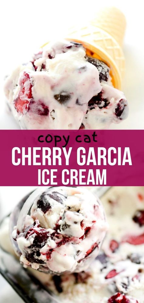 Cherry Garcia Ice Cream Recipe, Chocolate Cherry Ice Cream Recipe, Ninja Creami Cherry Garcia, Cherry Garcia Ninja Creami, Kumio Ice Cream Recipes, Ice Cream Machine Recipes, Cherry Cheesecake Ice Cream, Cherry Garcia Ice Cream, Cherry Ice Cream Recipe