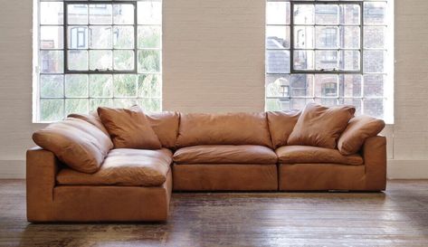 Feather Extra Deep Leather Corner Sofa from Darlings of Chelsea Corner Leather Sofas, Leather Corner Sofa Bed, Modern Leather Sofa Corner, Large Leather Corner Sofa, Tan Leather Sectional, Brown Leather Corner Sofa, Leather Sectional Living Room, Leather Couch Sectional, Couches Living