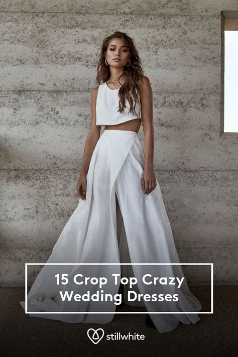 Skirt Top Wedding Dress, Separate Wedding Dress, Crop Top Bridesmaid Dress, Bride Dress Two Pieces, Wedding Pants And Crop Top, Boho 2 Piece Wedding Dress, Beach Wedding Dress Two Piece, White Dress Two Piece, Cropped Wedding Dress Two Pieces