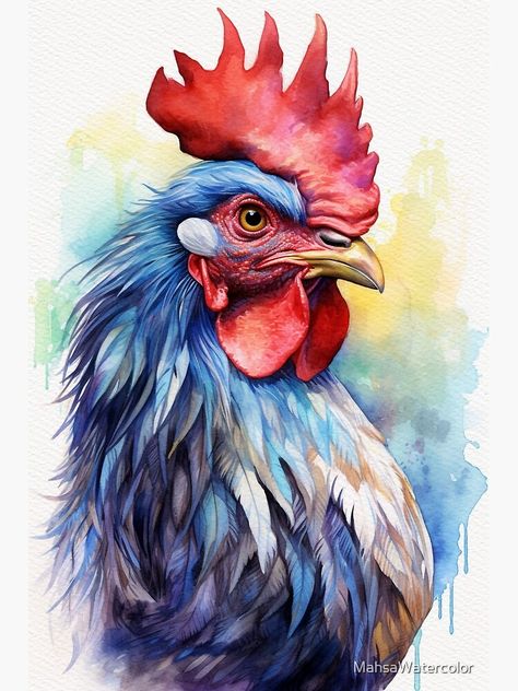 Chicks Painting, Guinea Fowl Art, Rooster Watercolor, Rooster Artwork, Pet Portraits Photography, Colorful Rooster, Chicken Drawing, Painting Birds, Decor Mural