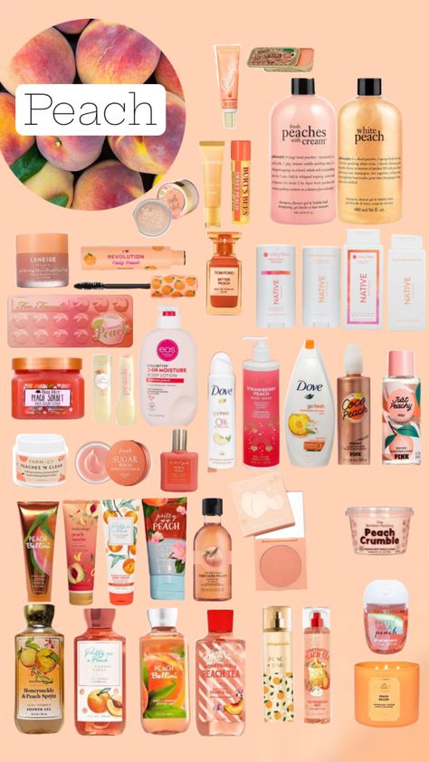 Peach Scent Aesthetic, How To Smell Like A Peach, Peach Skincare Aesthetic, Peach Hygiene Products, Peach Beauty Products, Peach Smelling Products, Peach Body Mist, Eos Jasmine Peach, Peach Perfume Fragrance