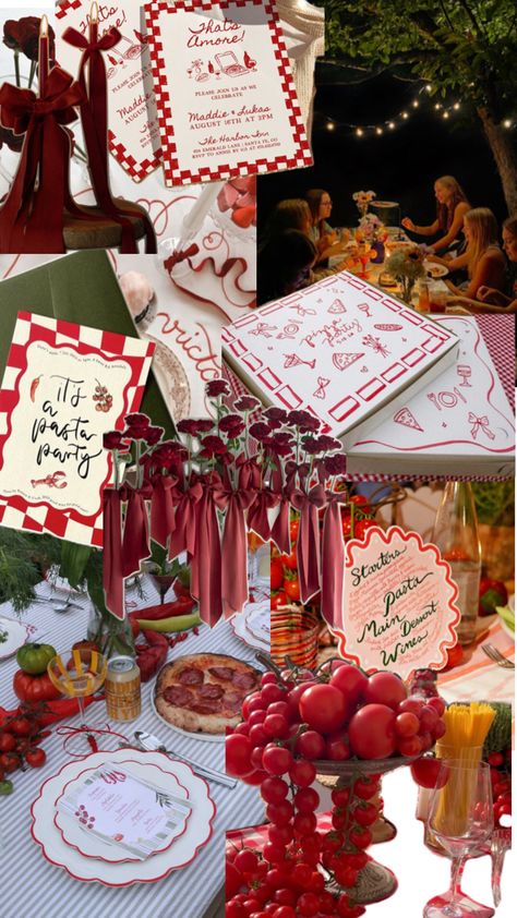 Pizza Party Rehearsal Dinner, Little Italy Party, Thats Amore, Italian Dinner Party Decorations, Engagement Party Dinner, Italian Bridal Showers, Italian Dinner Party, Italian Party, Picnic Dinner