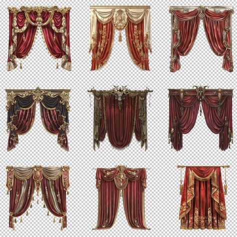 Velvet Majesty: 35 Red Velvet Victorian Curtains Clipart Set - Etsy Australia Hello Dolly Set Design, Red And Black Curtains, Victorian Curtain, Victorian Office, Red Velvet Curtains, Victorian Curtains, Victorian Fabric, Dollhouse Halloween, Victorian Home Decor