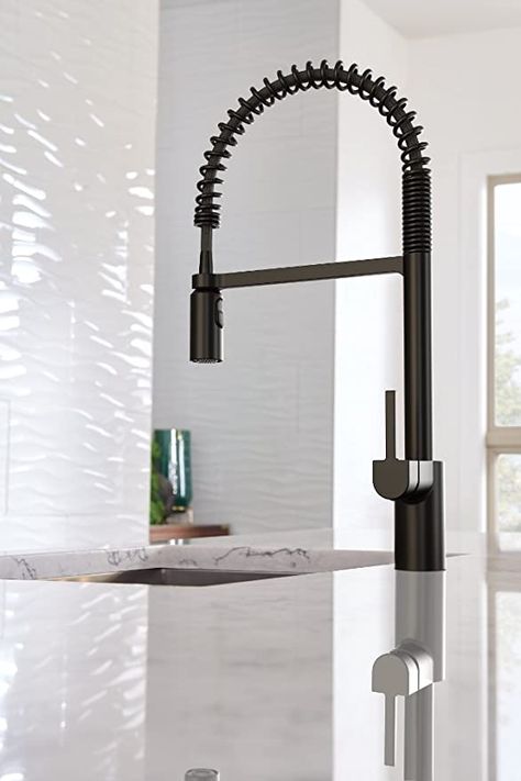 Plumbing Design Layout, Moen Align, Moen Kitchen Faucet, Beachy Bathroom, Modern Kitchen Faucet, Matte Black Faucet, Room Vibes, Black Faucet, Black Kitchen Faucets