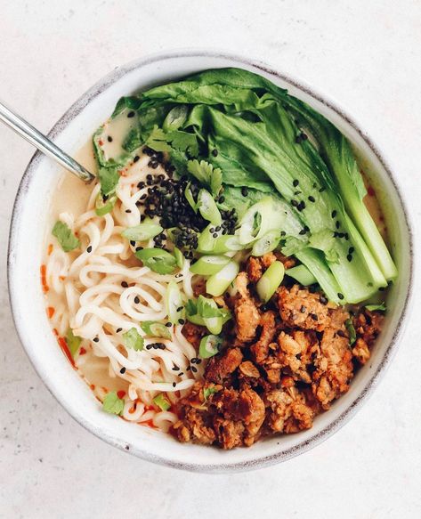 Who says you need to travel to Japan to taste great ramen? With this easy vegan tantanmen recipe you can indulge yourself with a comforting noodle soup dish from the comfort of your own home! #bestofvegan #veganramen #veganjapanese #vegantantanmen Vegan Tantanmen, Tantanmen Ramen, Tess Begg, Vegan Ramen Recipes, Vegan Japanese, Travel To Japan, Sesame Paste, Vegan Noodles, Vegan Rice