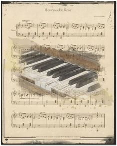 Drawing On Sheet Music, Painting On Sheet Music, Classical Music Instruments, Piano Watercolor, Music Sheet Art, Music Themed Art, Sheet Music Artwork, Piano Poster, Piano Wallpaper