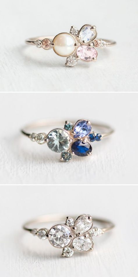 Cluster Family Ring, Mothers Ring With Diamond Center, Vintage Mothers Ring, Unique Mothers Rings Birthstones, 3 Birthstone Ring, Mom Rings Birthstone, Vintage Birthstone Ring, Cluster Stone Ring, Birthstone Cluster Ring