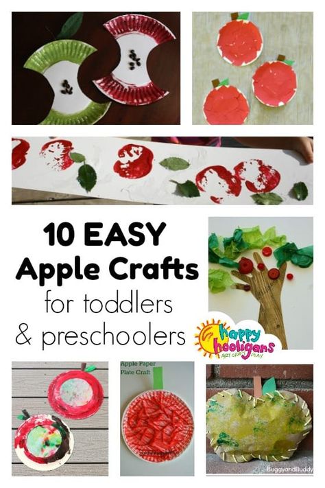 10 PRESCHOOL APPLE CRAFTS for Fall! Toddlers and Preschoolers will love these fun and easy apple crafts. Perfect for an apple unit for 2-5 year olds at home, daycare or preschool - Happy Hooligans Montessori, Easy Apple Crafts, Apple Crafts Preschool, Crafts For Fall, Preschool Apple Theme, Fall Activities For Toddlers, Apple Crafts, Fall Crafts For Toddlers, September Crafts