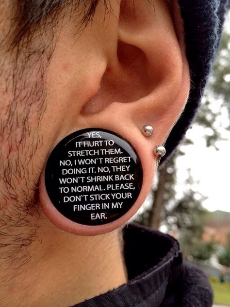 Cute gauges. His must be an inch, mine are 1/2 inch Labret Vertical, Marla Singer, Ear Piercings Chart, Tapers And Plugs, Double Ear Piercings, Types Of Ear Piercings, Stretched Lobes, Ear Tunnels, Tunnels And Plugs