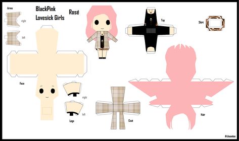 [BlackPink] [Paper Craft] Lovesick Girls Ver - Rosé Bp Stickers, Sailor Moon Crafts, Robot Craft, Diy Crafts Bookmarks, Anime Paper, Kpop Diy, Paper Toys Template, Paper Doll Template, Papercraft Templates