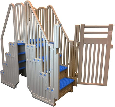 Confer Entry System for Above Ground Pools | Various Step Colors (Warm Gray with Blue) Above Ground Pool Ladders, Swimming Pool Steps, Pool Warmer, Above Ground Pool Steps, Outside Steps, Swimming Pool Ladders, Above Ground Pool Liners, Entry System, Above Ground Pools