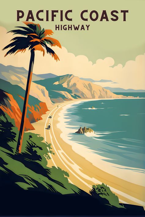 Vintage Vacation Posters, Vintage Destination Posters, California Travel Poster, Vintage Travel Art, Old Travel Posters, Travel Posters Design, Travel Poster Design Graphics, Vintage Travel Aesthetic, Vintage California Aesthetic