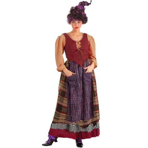 Authentic Disney's Hocus Pocus Mary Sanderson Costume for Women:This officially licensed Mary Sanderson costume comes with a skirt that features maroon, houndstooth, and a lighter white layer and the apron shines thanks to its purple pockets. Brick red, bright orange, and antique brass-colored chains create the corset and the rest of Mary’s mystique. Last but not least, who needs a witch’s hat when you have Mary’s twisted wig to top off the look! Gather up your Sanderson sisters for a Disney's H Outfits For Characters, Hocus Pocus Mary Sanderson, Mary Sanderson Costume, Make Outfits, Mary Sanderson, Fun Costumes, Plus Size Costume, Faux Hair, Costume For Women