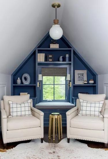 Small Attic Ideas, Attic Room Ideas, Small Attics, Transitional Home Office, Attic Library, Attic Office, Slanted Walls, Attic Ideas, Attic Playroom