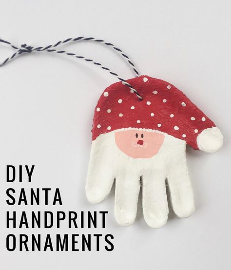 Handprint Santa, Salt Dough Handprint, Santa Handprint Ornament, Salt Dough Ornament, Santa Handprint, Baby Christmas Crafts, Salt Dough Christmas Ornaments, Handprint Ornaments, Cute Craft