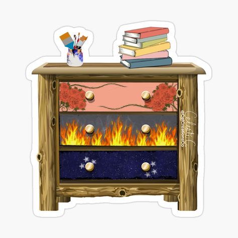 Acotar Dresser Painting, Acotar Stickers Printable, Acotar Drawers, Feyre Dresser, Sjm Stickers, Acotar Dresser, Nesta And Elain, Acotar Painting, Acotar Stickers