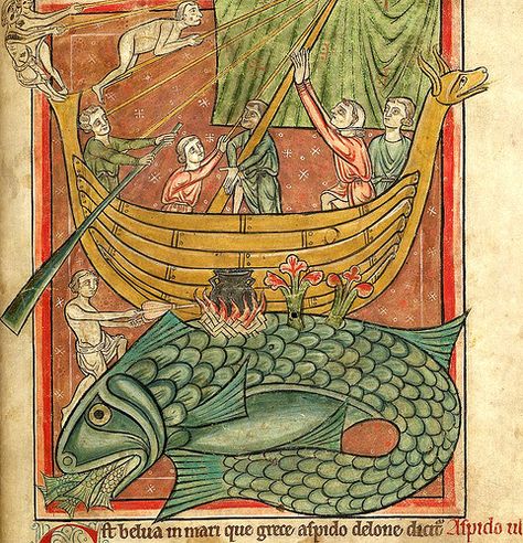 Bestiary Animali Fantastici Zoology Whale | Flickr - Photo Sharing! St Brendan, Medieval Paintings, Medieval Life, Book Of Hours, Medieval Manuscript, Illuminated Manuscripts, A Whale, Sailing Boat, Illuminated Letters