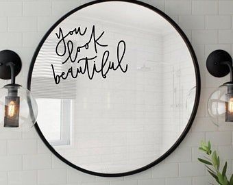 Vinyl Mirror, Car Mirror Decals, Pretty Mirror, Painted Mirror Art, Mirror Quotes, Mirror Decals, Furniture Stickers, Office Nursery, Mirror Decal