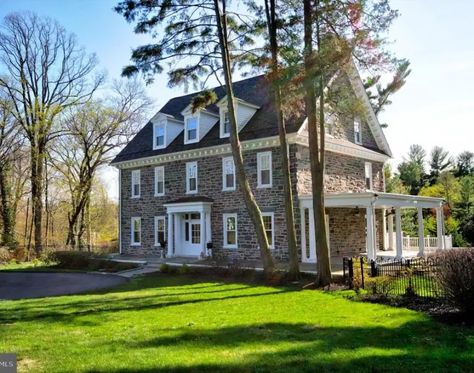 c.1903 Stone House For Sale in Bryn Mawr, PA $1,720,000 - OLD HOUSE CALLING American Stone House, Stone House Revival, Small Colonial, Mrs Alice, Stone Farmhouse, Old Stone Houses, Bryn Mawr, Double French Doors, Old Houses For Sale