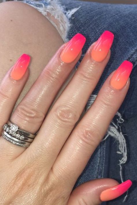 16 Orange Ombre Nails That Are Trendy In 2023 Nails 2023 Trends Spring Ombre, Orang Ombre Nails, Ombre Nails Beach, Nails Fading Color, Hombre Sunset Nails, Sunset Ombre Nails Tequila Sunrise, Purple Orange Nails Ombre, Summer Ombre Acrylic Nails, Spring Nails 2023 Ombre