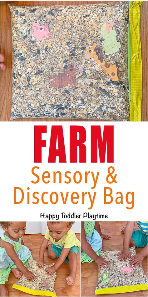 Farm Sensory & Discovery Bag - HAPPY TODDLER PLAYTIME Create a super fun discovery sensory bag for your toddler using their favourite farm puzzles pieces. It’s an amazing way to learn animals and the sounds they make. #toddleractivity #sensoryactivity #kidsactivity Farm Animal Sensory Play, Farm Animals Activities For Babies, Farm Animal Activities For Babies, Farm Animals Toddler Activities, Farm Sensory Bin Preschool, Amazing Animals Infant Theme, Toddler Animal Activities, Amazing Animals Theme Toddlers, Farm Animals Activities For Toddlers