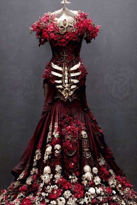 Persephone Prom Dress, Romantic Style Fashion Inspiration, Odd Dresses, Persephone Aesthetic Outfit, Persephone Dress, Fairy Tales Artwork, Jae Suk, Skull Dress, Fantasy Dresses