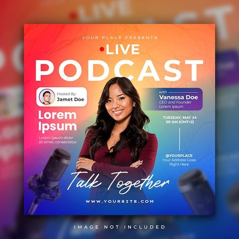 Speaker Reveal Poster, Podcast Poster Design Inspiration, Live Announcement Poster, Speaker Session Poster, Podcast Social Media Template, Podcast Advertising Design, Podcast Poster Ideas, Youtube Podcast Thumbnail, Podcast Thumbnail Ideas