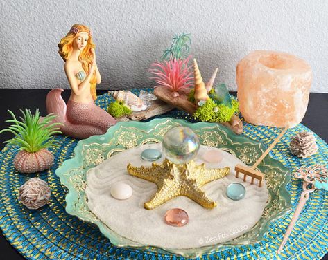 Diy Mermaid Decor, Himalayan Salt Candle, Mermaid Goddess, Sacred Space Altar, Crystal Room Decor, Wicca Altar, Mini Zen Garden, Salt Candle, Coil Pottery