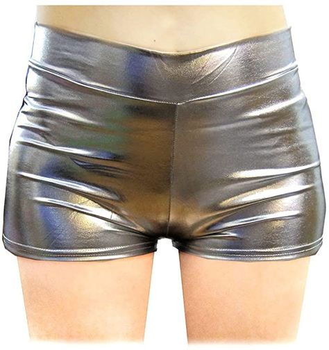 Amazon.com: Shiny Stretchy Metallic Mini Shorts Hot Pants in Silver Large: Clothing Cheer Gym, Roller Derby Girls, Gym Dance, Hot Pants Shorts, Derby Girl, Halloween Costume Party, Metallic Shorts, High Waisted Flares, Roller Derby